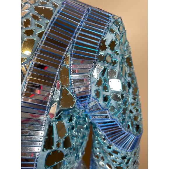 Retrofete Kia Mirror Embellished Mosaic Long Sleeve Blue Atoll Mini Dress Sz M - Picture 9 of 15